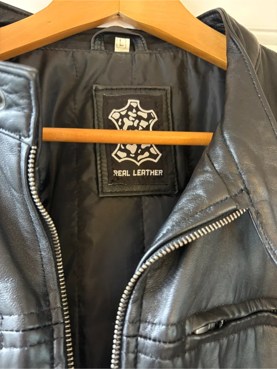 Real Leather Black Jacket - Size L image indicator(2)