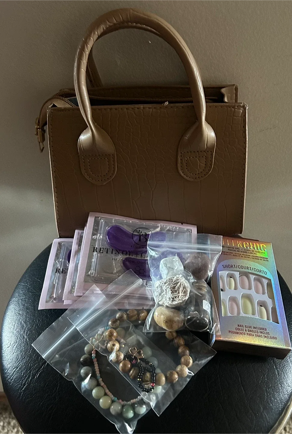 Beige Handbag, Retinol Eye Masks, Press-on Nails & More!