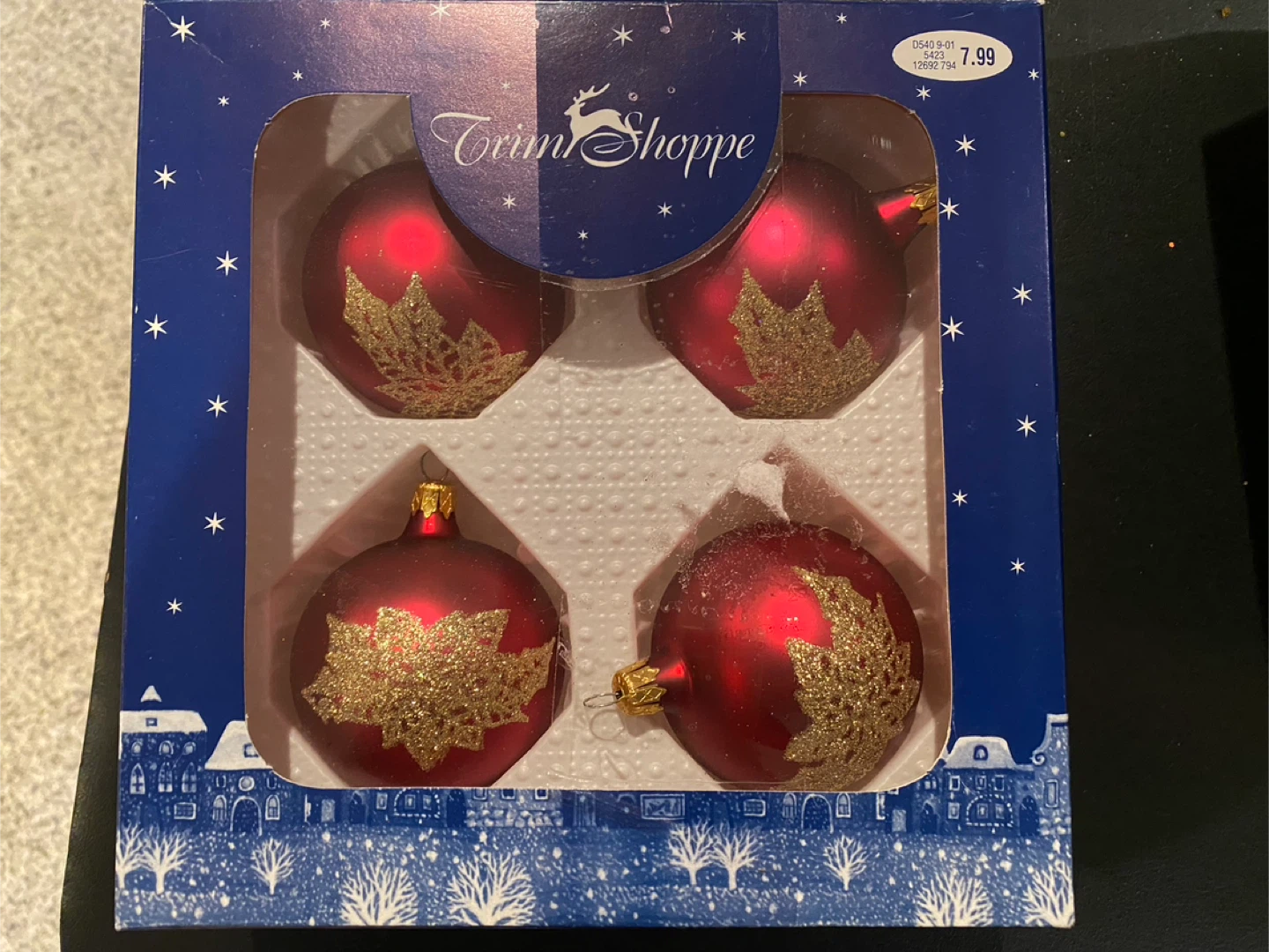 Box of 4 Glass Vintage Ornaments
