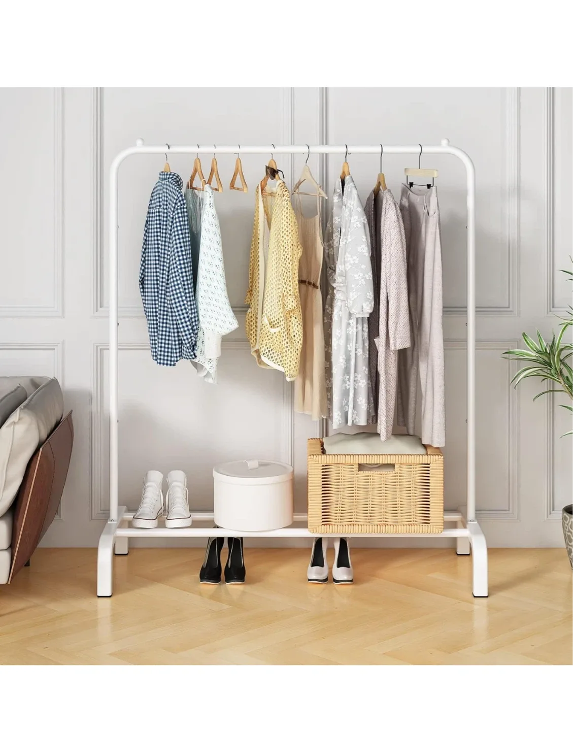 White Metal Clothes Rack - 150cm Height thumbnail