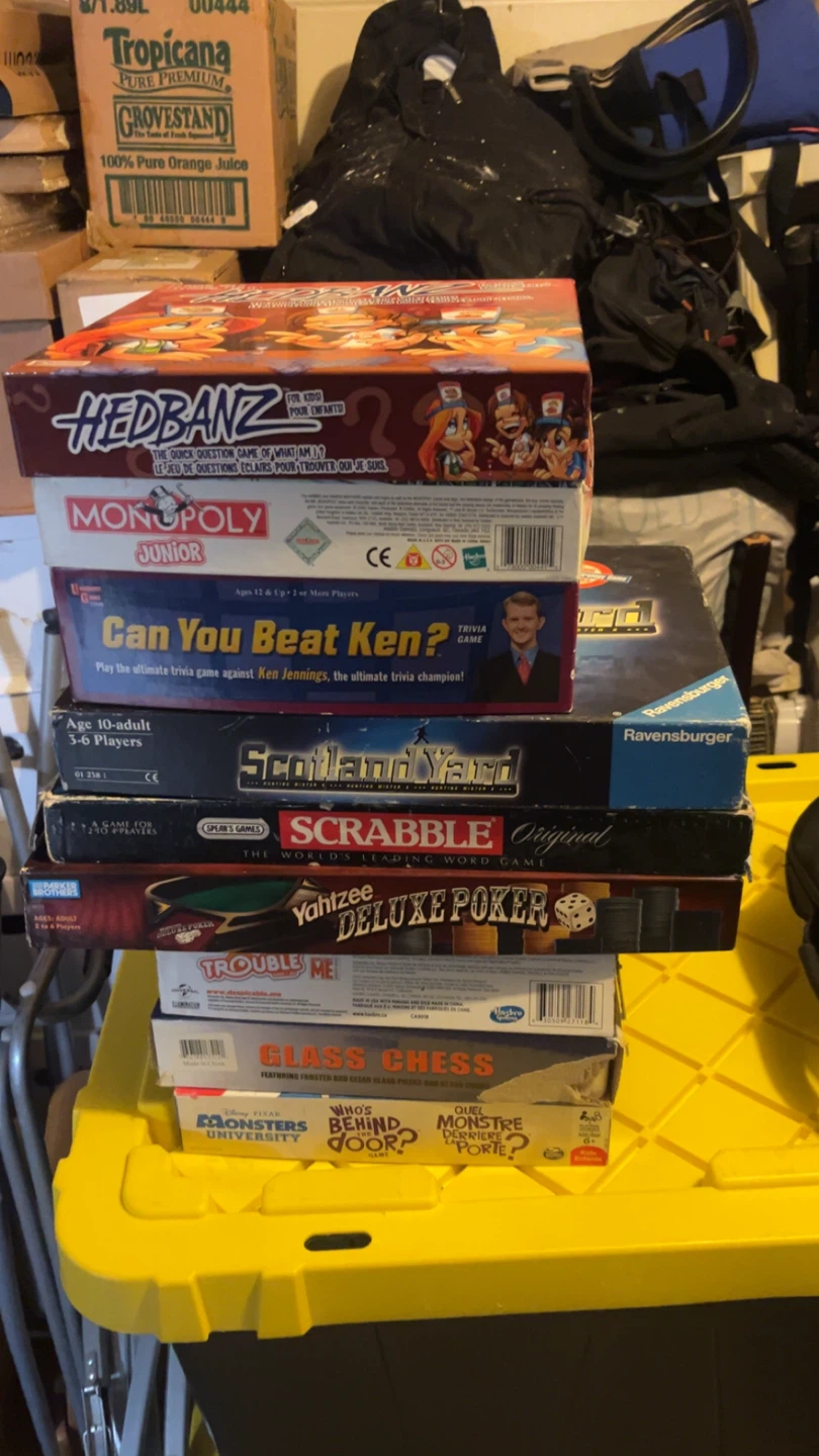 Stack of Board Games: Hedbanz, Monopoly Jr, & More!