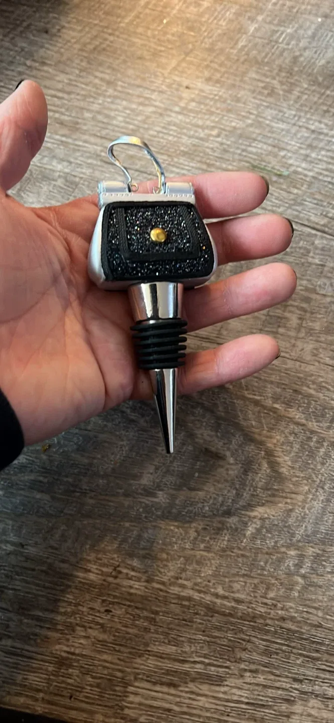 Black Glitter Handbag with Wine Stopper image indicator(4)