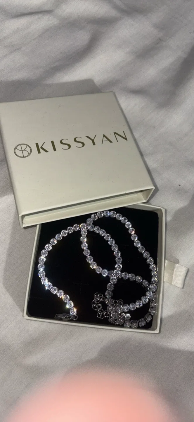 Sparkly CZ Tennis Necklace — Silver-Tone, Brand New In Box!