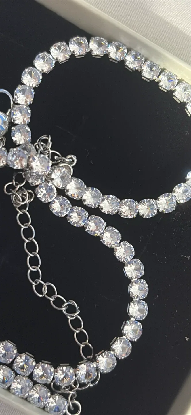 Sparkly CZ Tennis Necklace — Silver-Tone, Brand New In Box! image indicator(4)