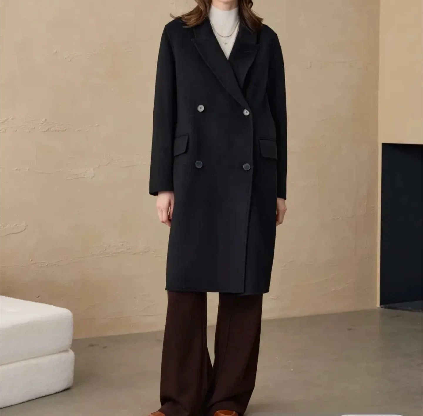 Black 100% Cashmere Belted Coat