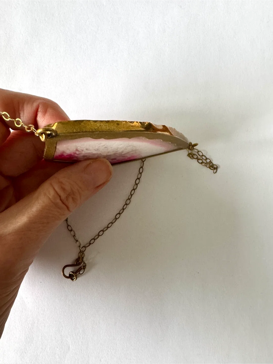 Pink Agate Slice Necklace, crafted by Lissa Bowie image indicator(4)