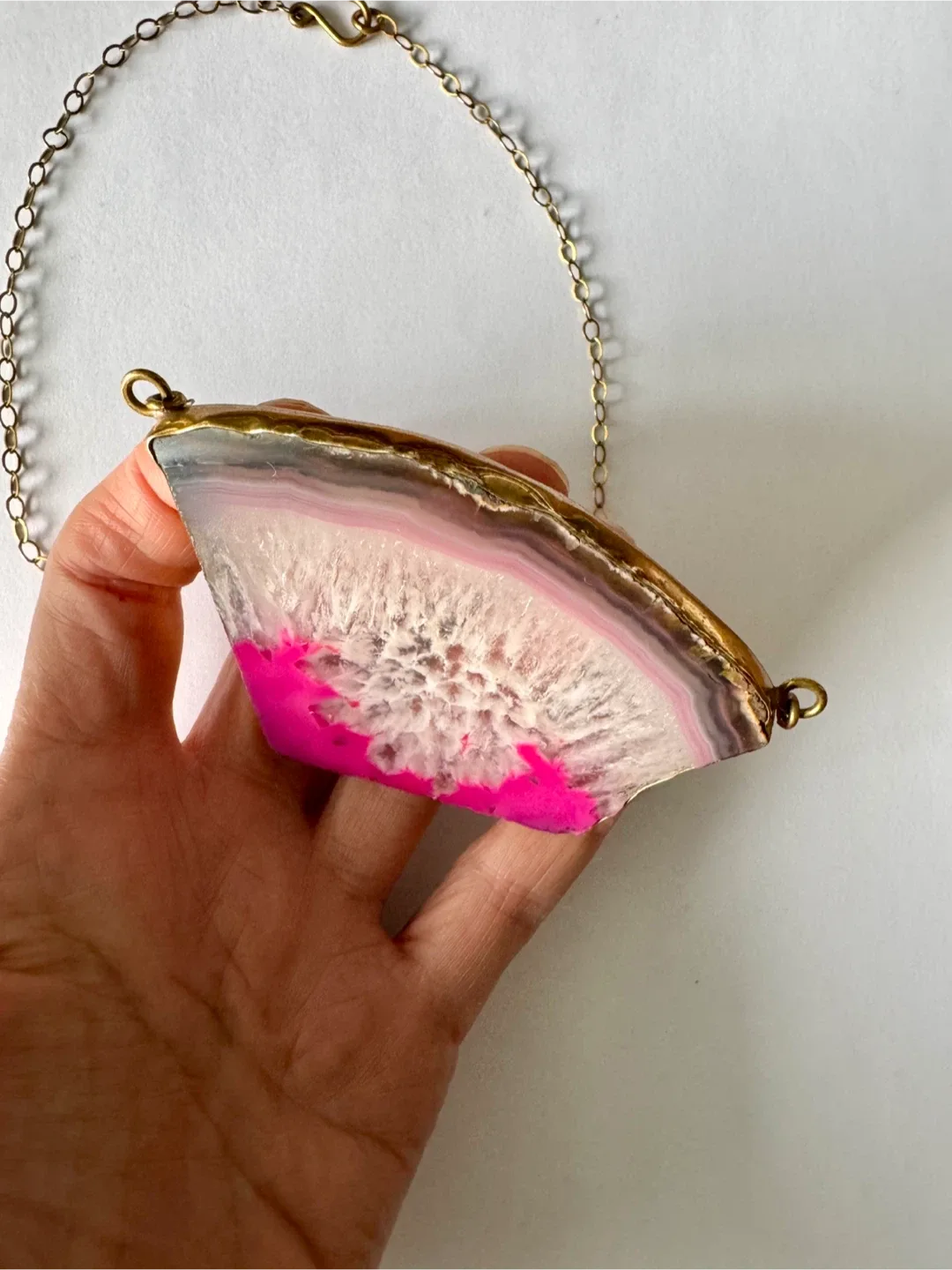 Pink Agate Slice Necklace, crafted by Lissa Bowie image indicator(2)
