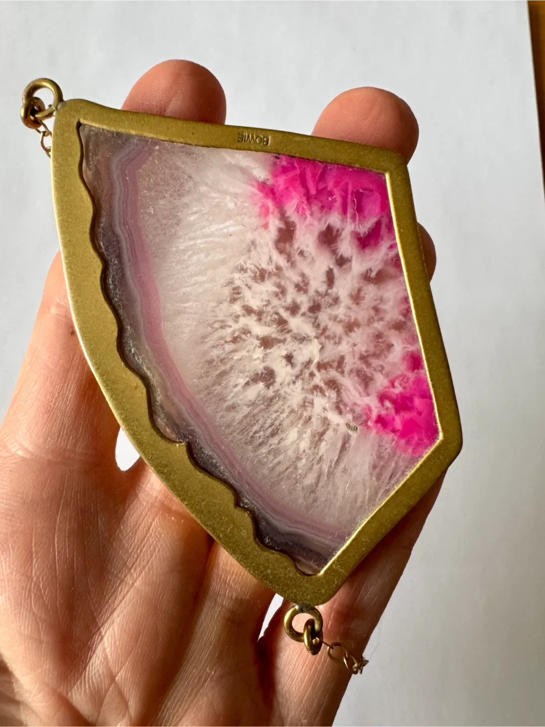Pink Agate Slice Necklace, crafted by Lissa Bowie image indicator(7)