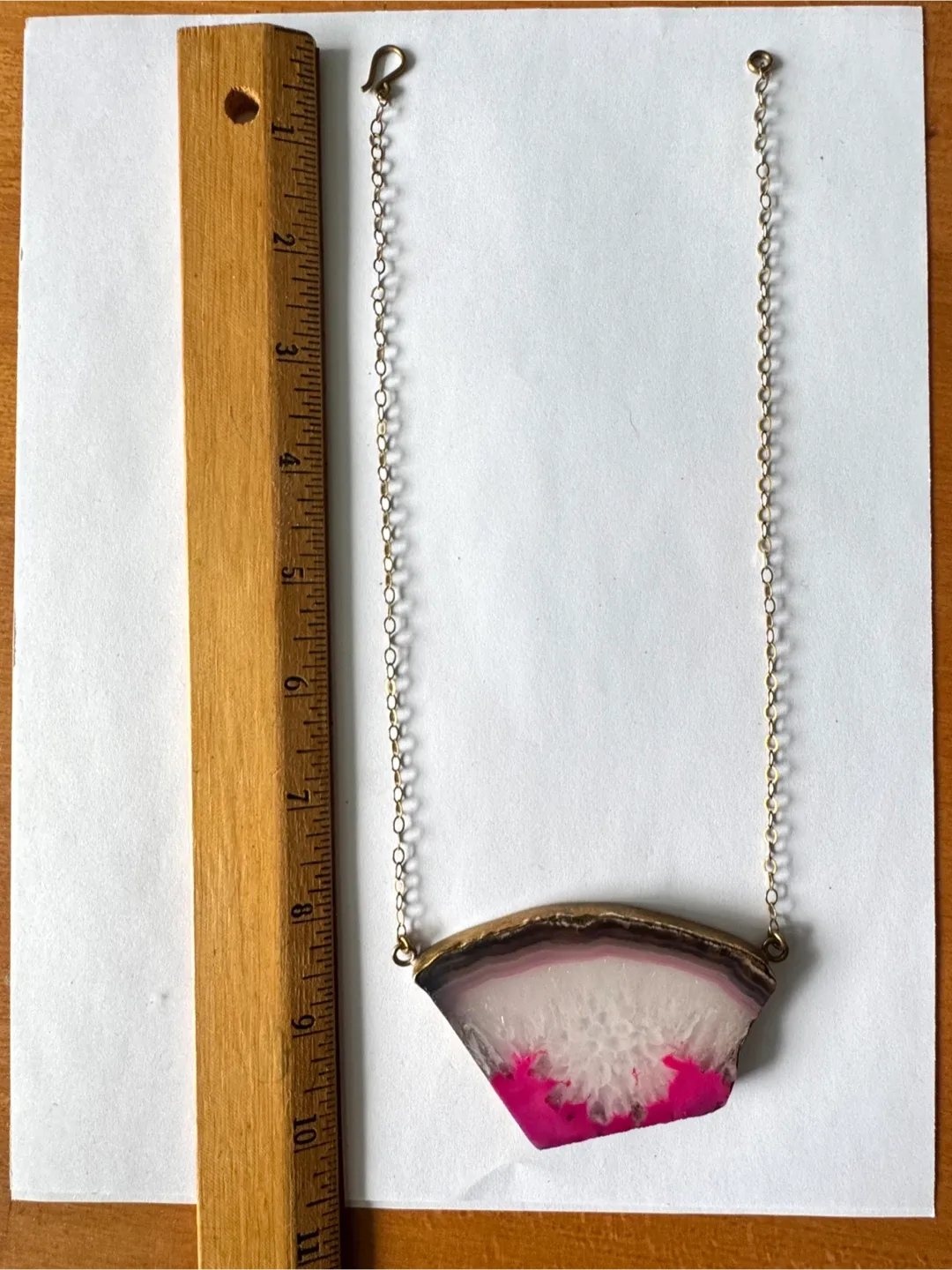 Pink Agate Slice Necklace, crafted by Lissa Bowie image indicator(5)