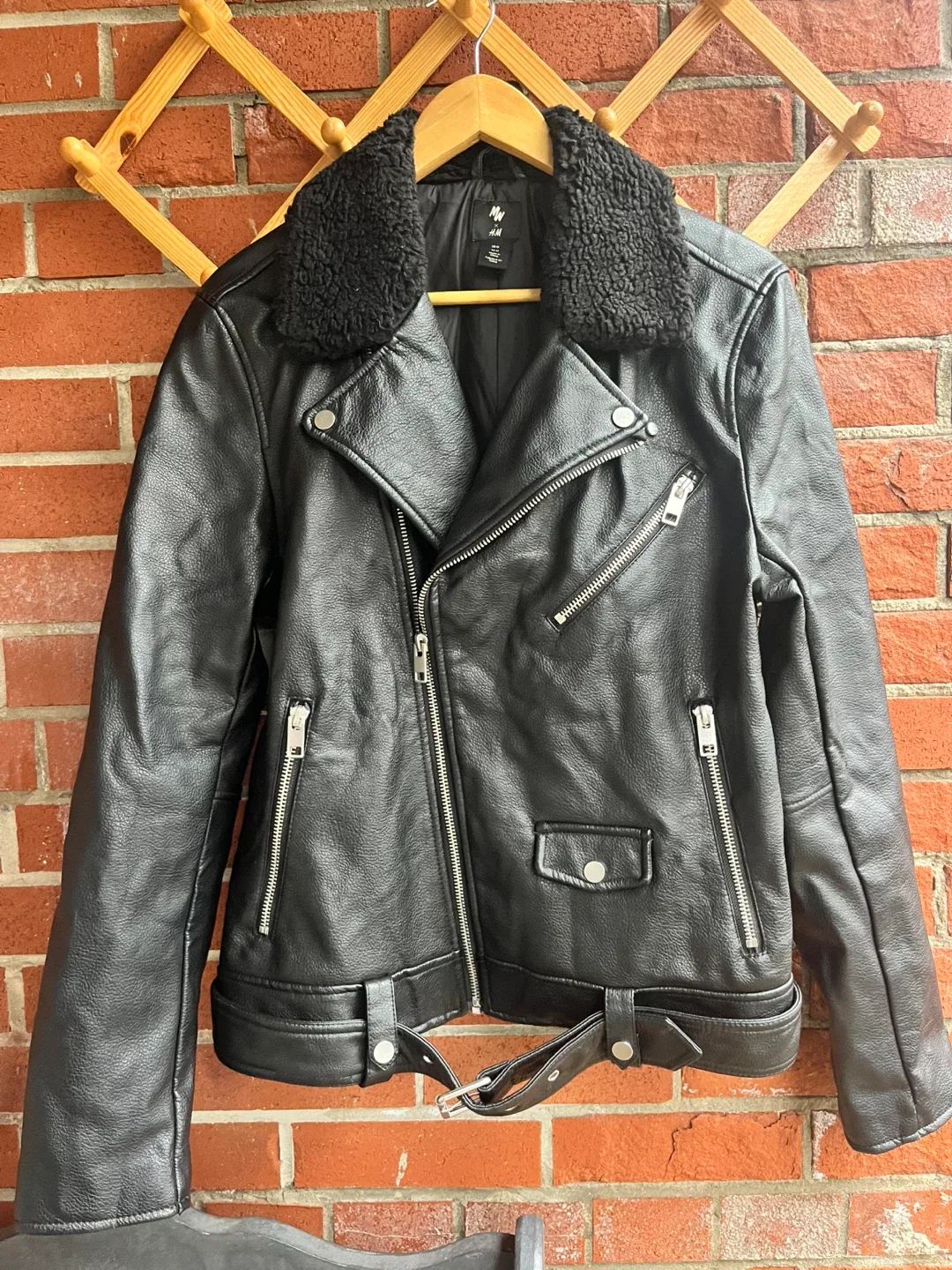 H&M Black Faux Leather Jacket - Size M