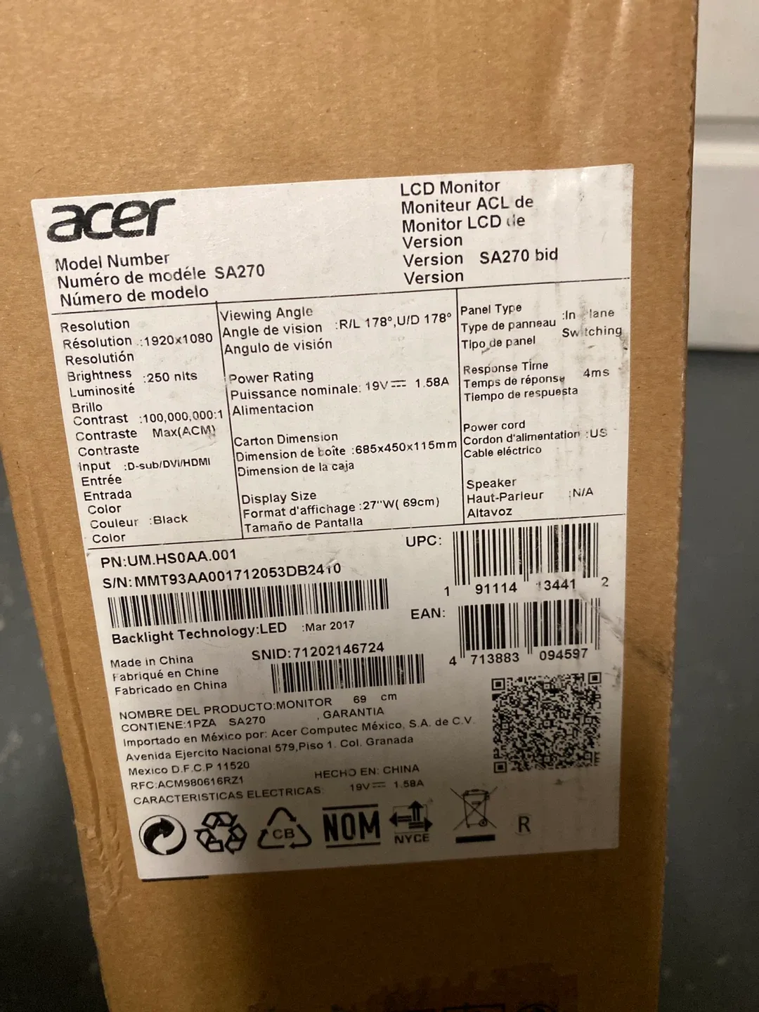 Acer SA270 27" FHD LED Monitor - New in Box! image indicator(3)