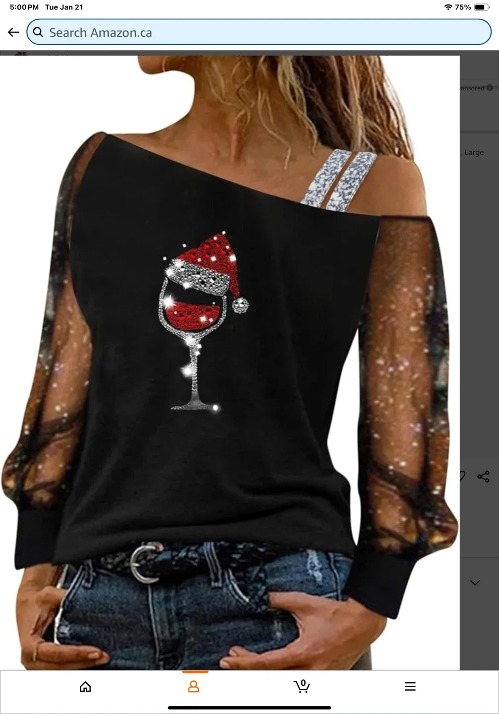 Black Wine Glass Christmas Top