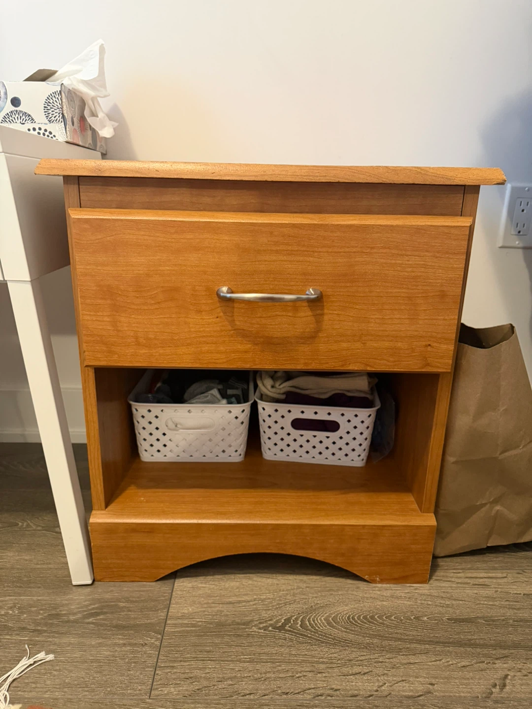 Wooden Nightstand with Drawer - photo 2