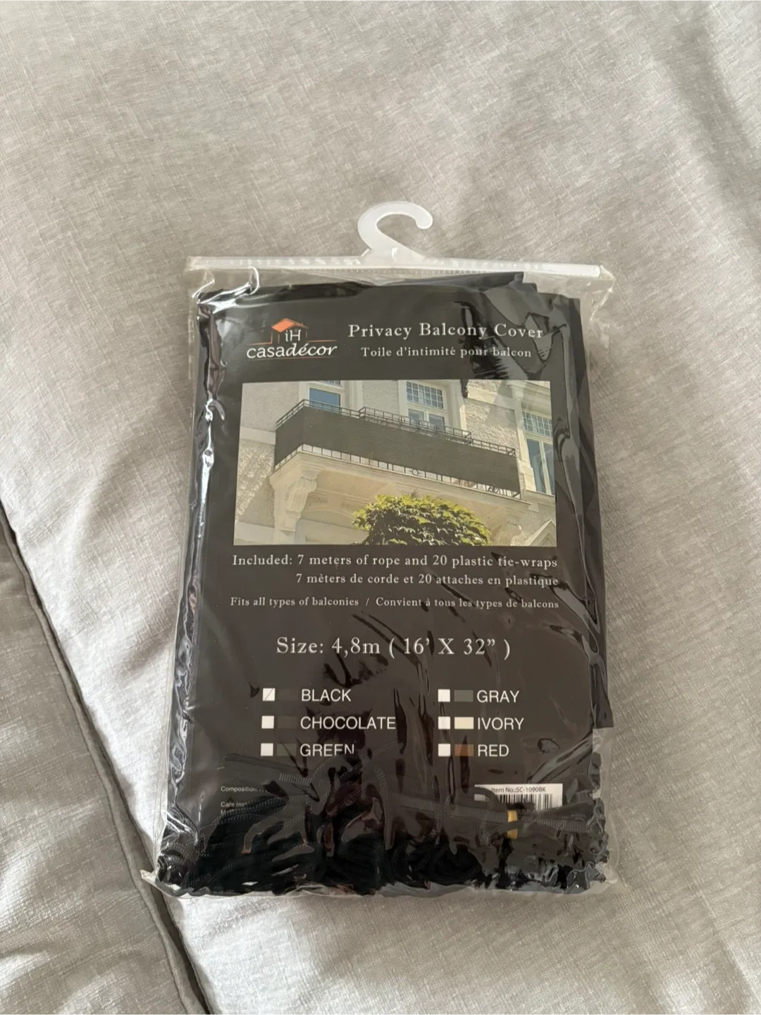 Black Privacy Balcony Cover (16' x 32") - Brand New