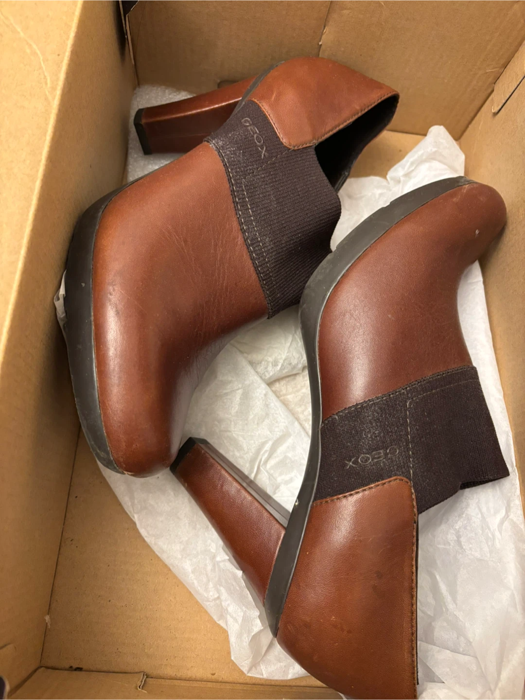 Geox Brown Leather Heeled Ankle Boots - Size 37.5