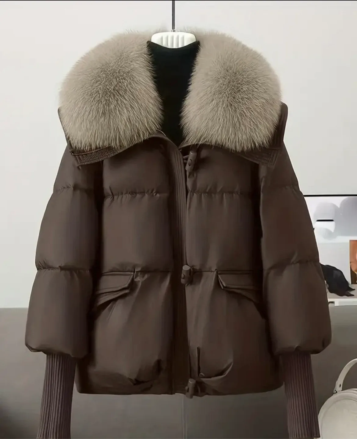 Brown Puffer Jacket with Fur Collar image indicator(7)