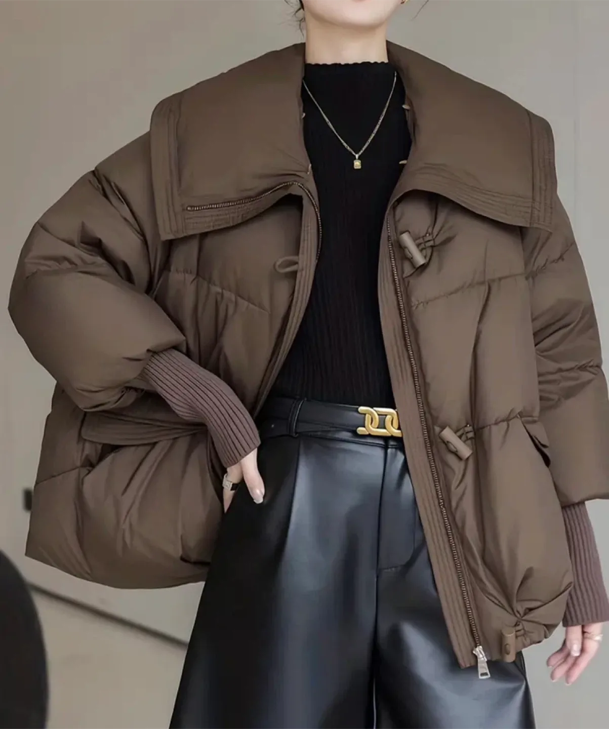 Brown Puffer Jacket with Fur Collar image indicator(7)