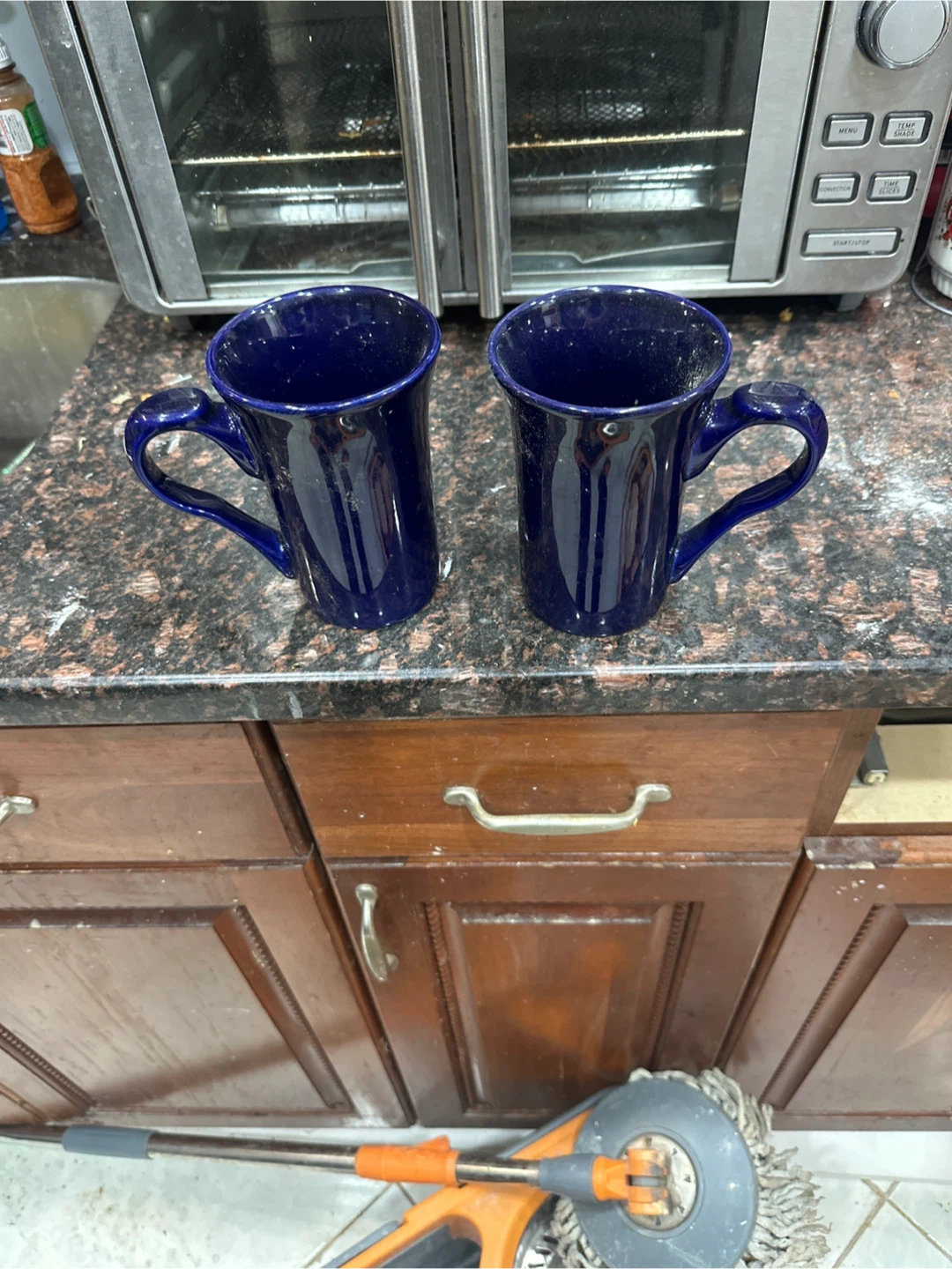Two Dark Blue Coffee Mugs