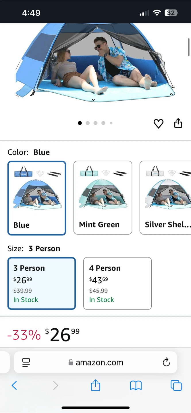 Blue 3-Person Beach Tent - Like New!