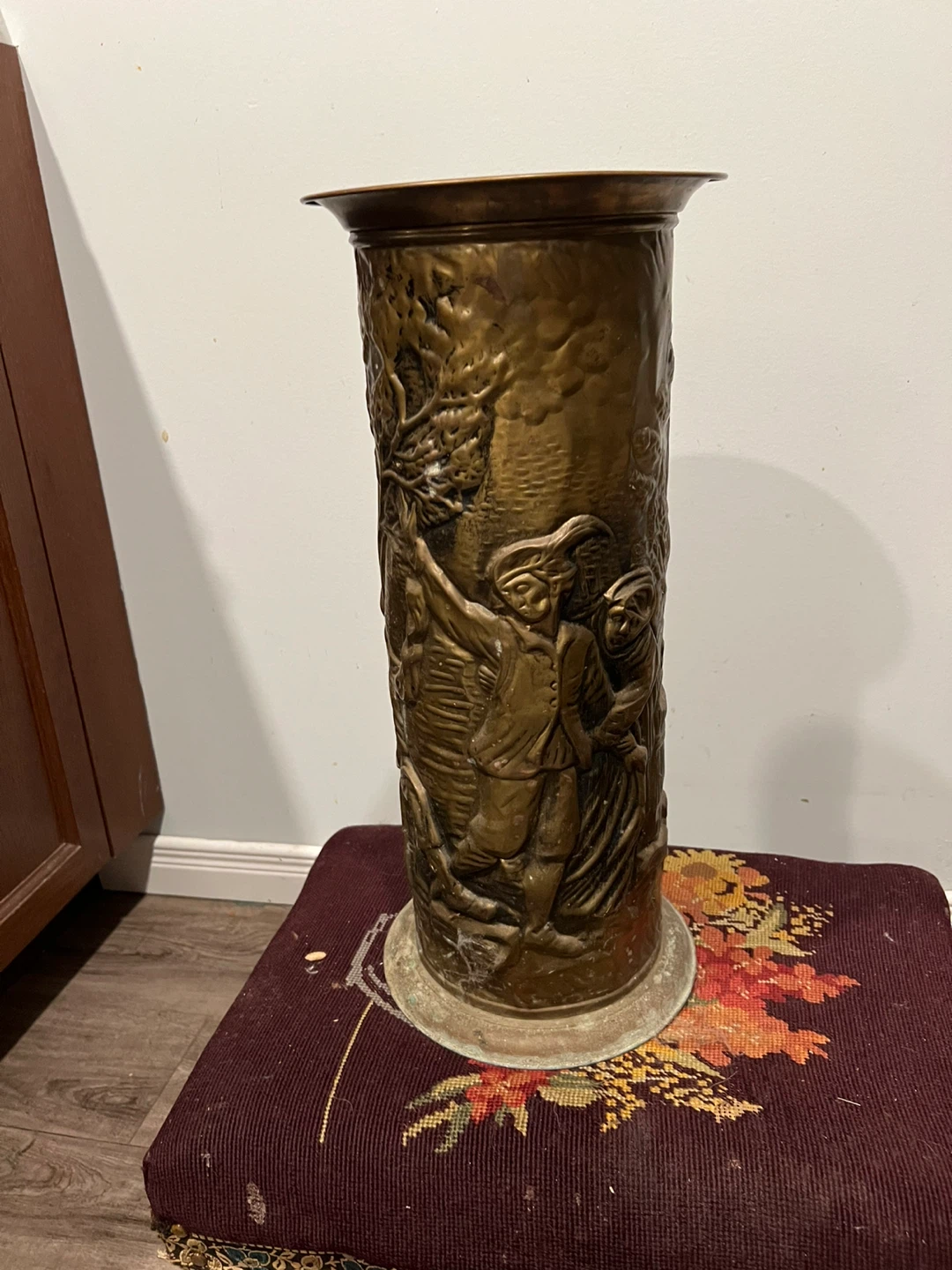 Vintage Embossed Brass Umbrella Stand - photo 2