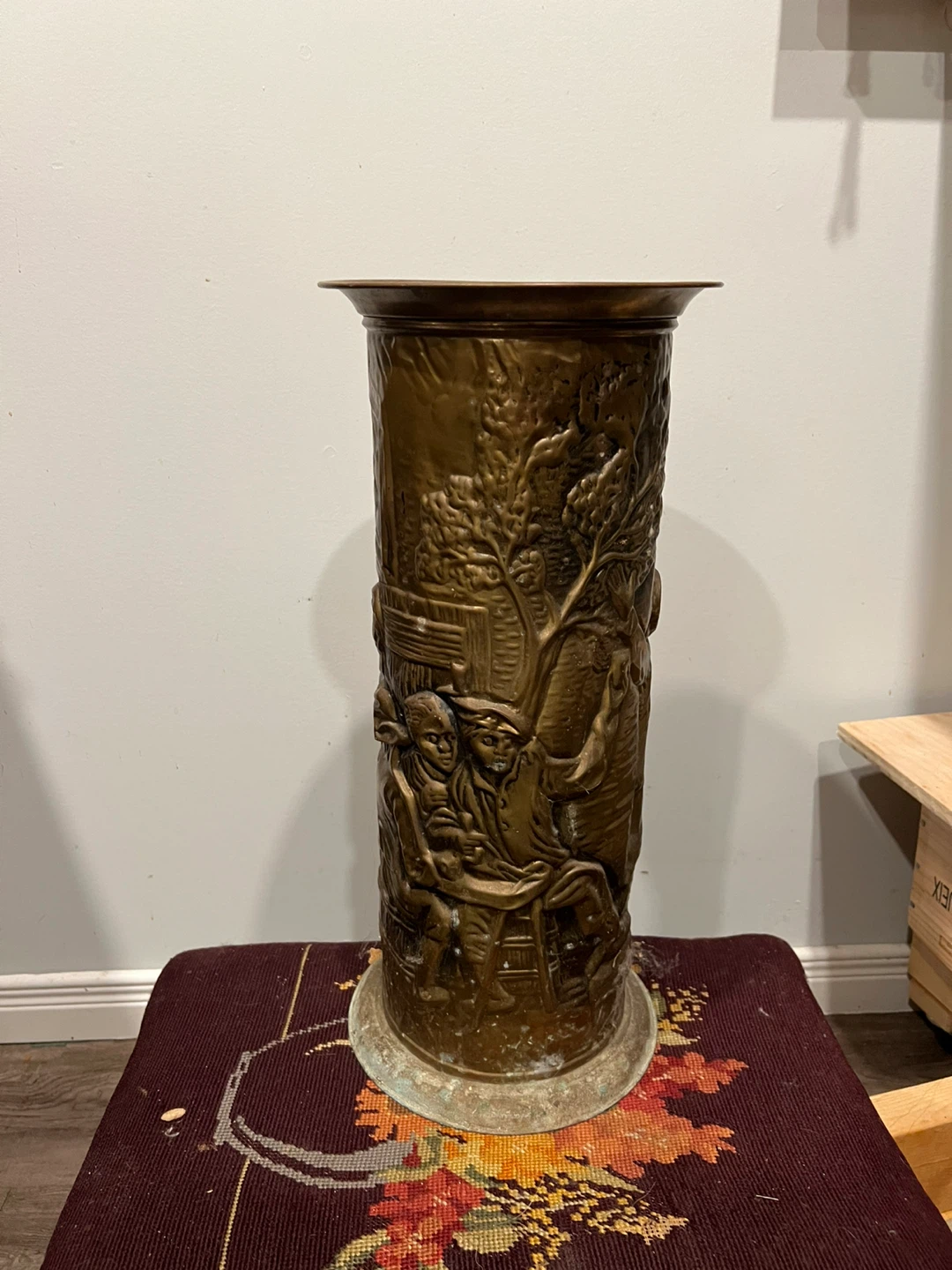 Vintage Embossed Brass Umbrella Stand - photo 3