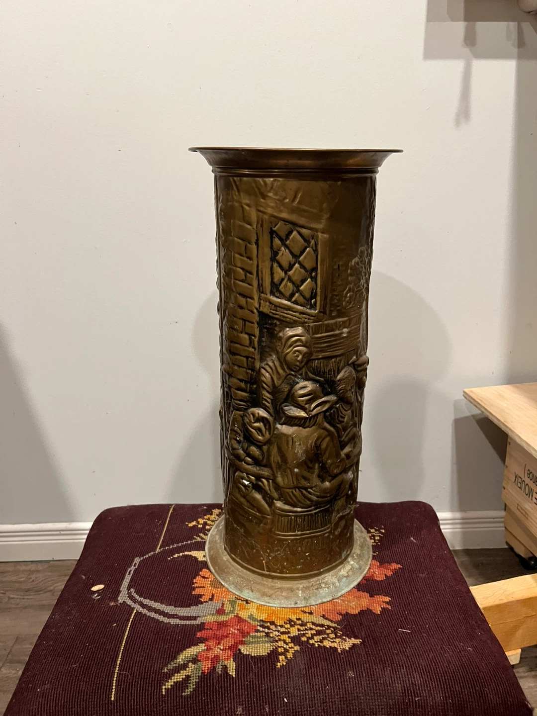 Vintage Embossed Brass Umbrella Stand - photo 4