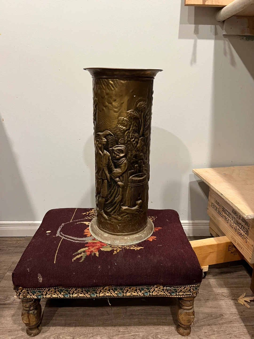 Vintage Embossed Brass Umbrella Stand