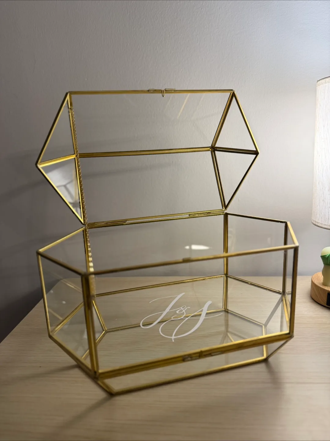 Hexagonal Gold Glass Box