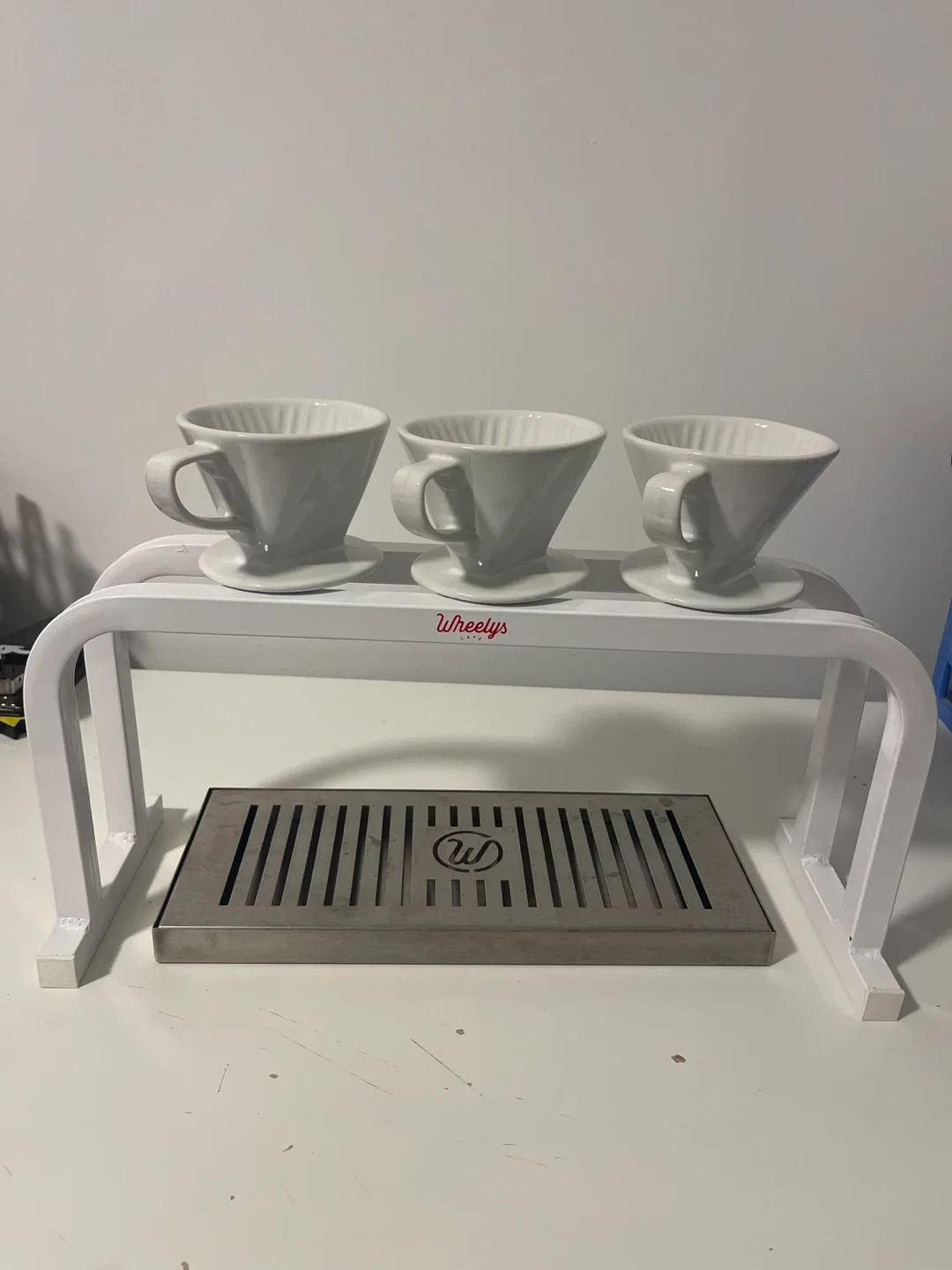 Porcelain Coffee filter Pour Over Stand w/ Drip Tray and carafe thumbnail