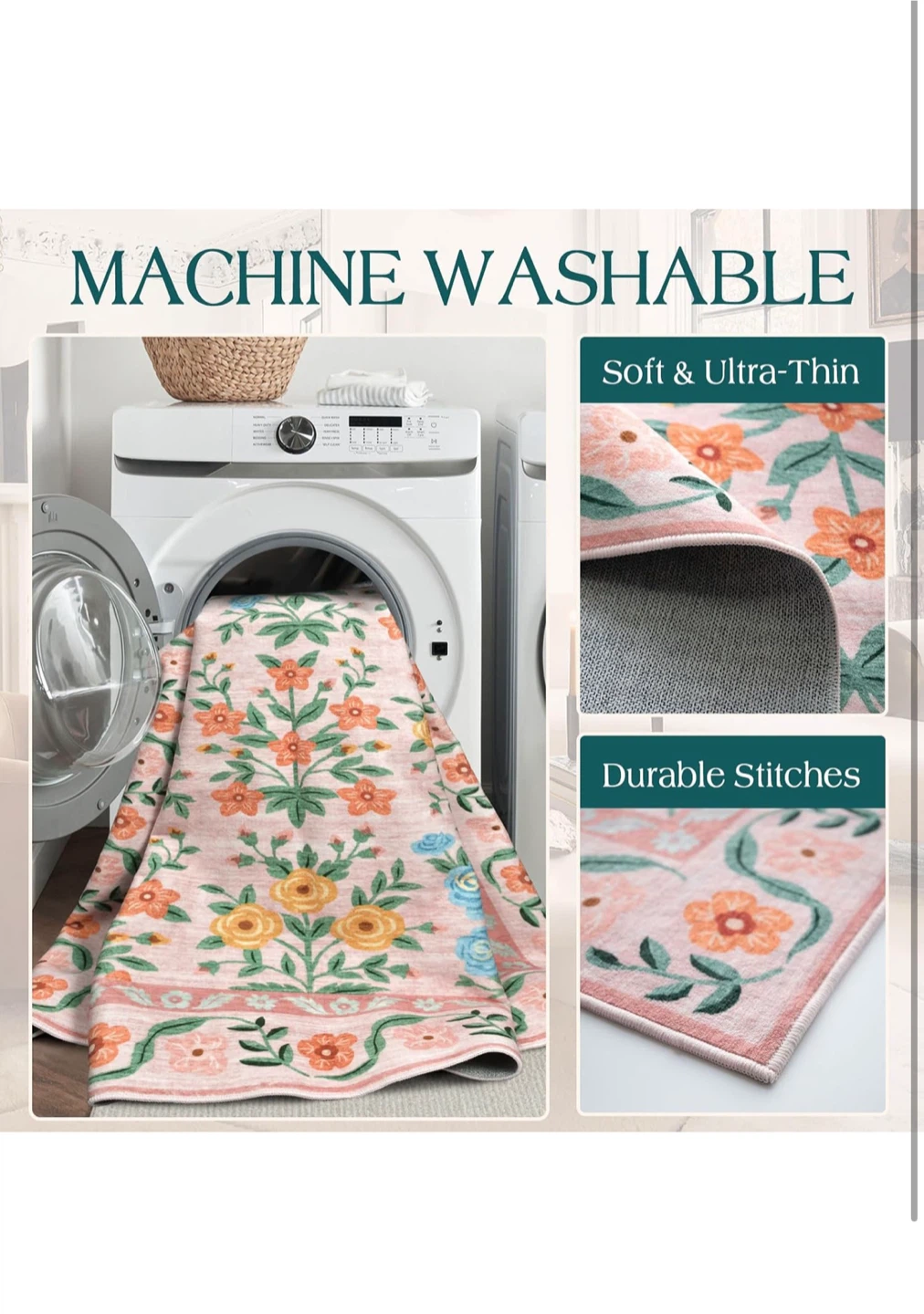 Floral Area Rug - Machine Washable 6x9 - photo 4