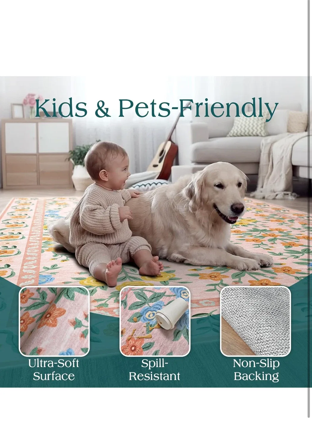 Floral Area Rug - Machine Washable 6x9 image indicator(7)