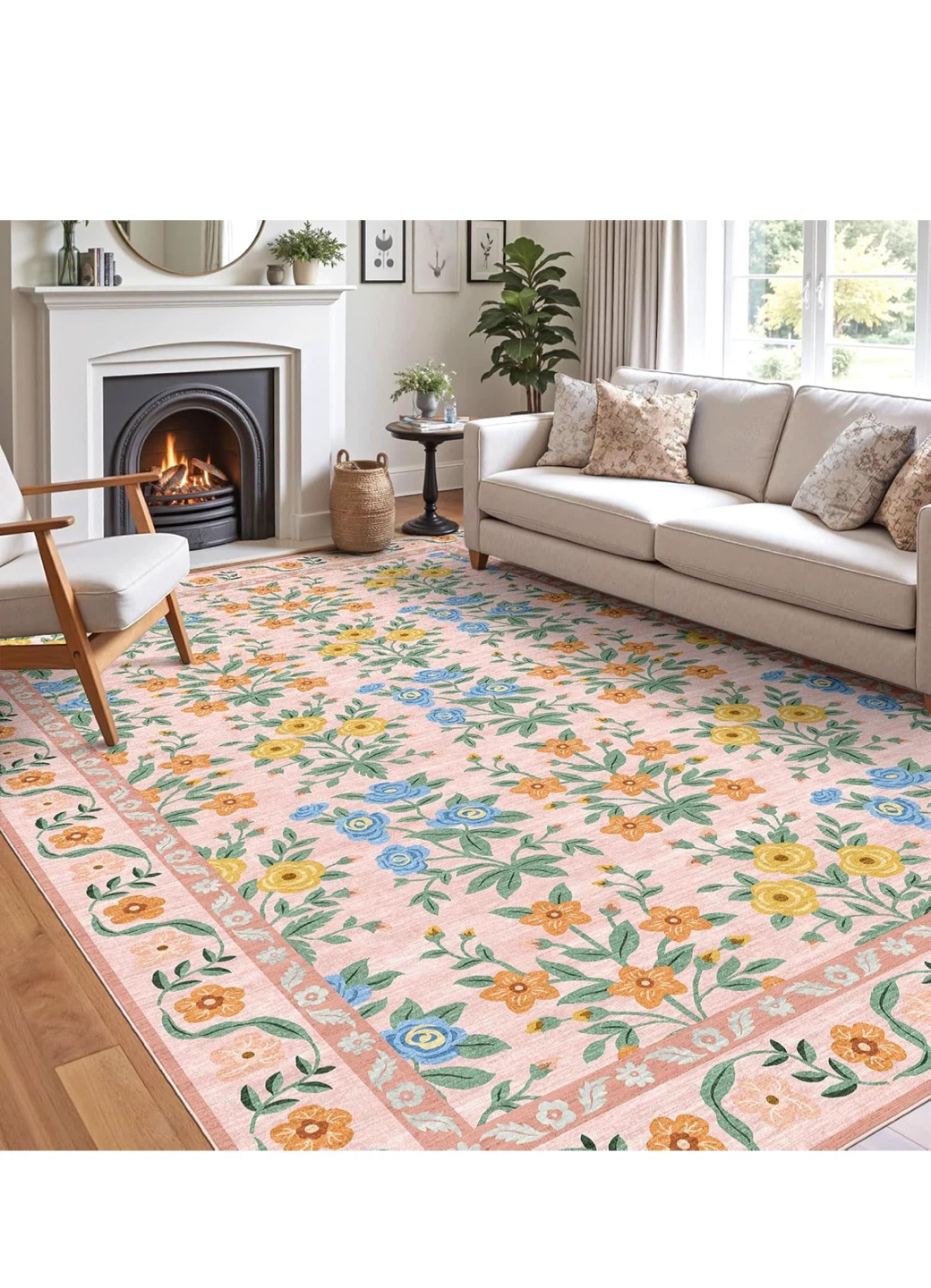 Floral Area Rug - Machine Washable 6x9