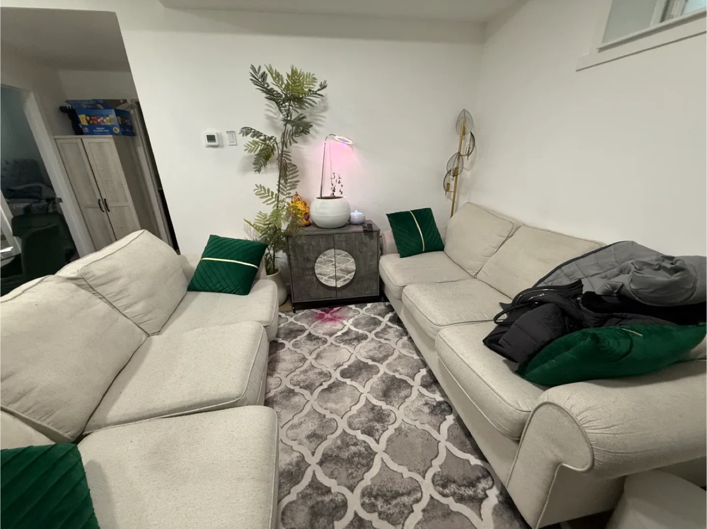 Beige Sofa with Green Pillows image indicator(3)