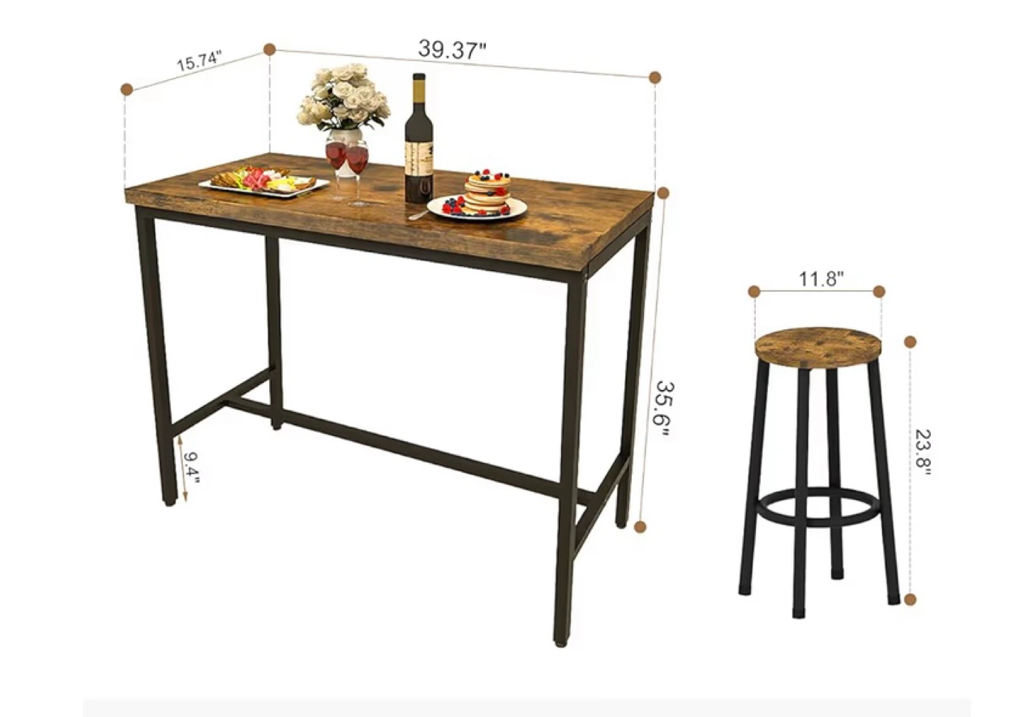 Bar Stools and Bar Table Rustic Brown - photo 4