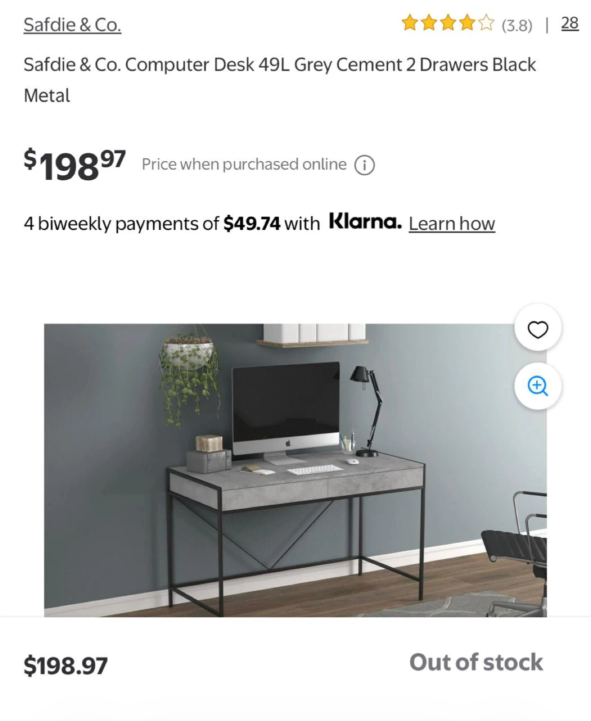 Safdie & Co. Grey Cement Computer Desk - 49L - photo 5