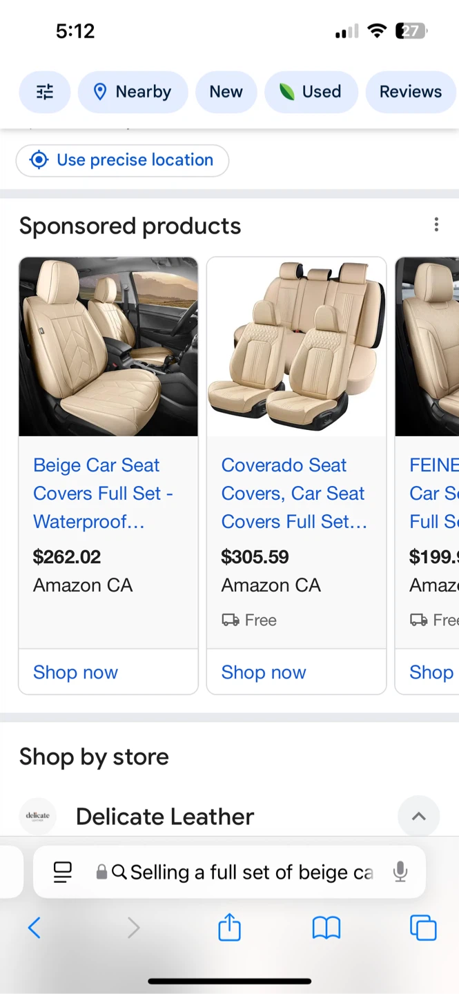 Beige Car Seat Cover Full Set