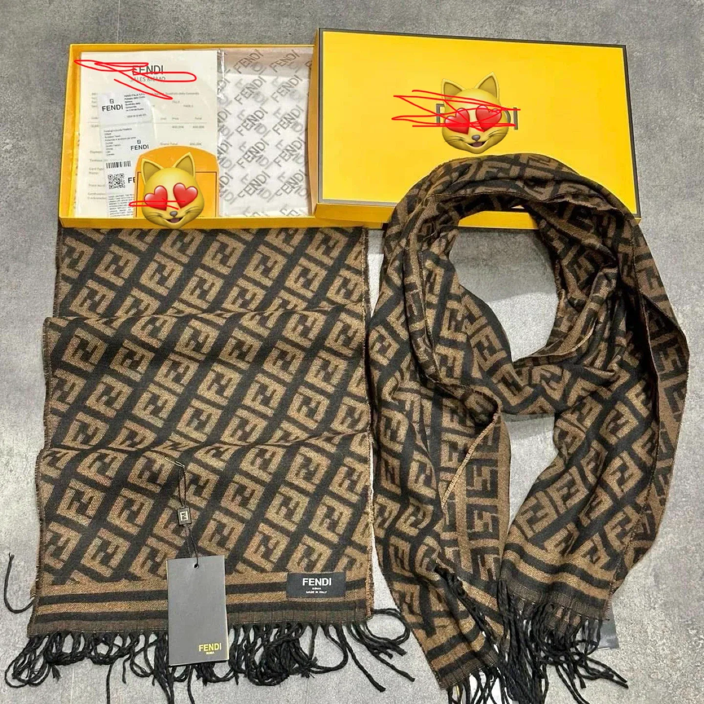 Fendi Wool Scarf with FF Motif - New with Box image indicator(3)