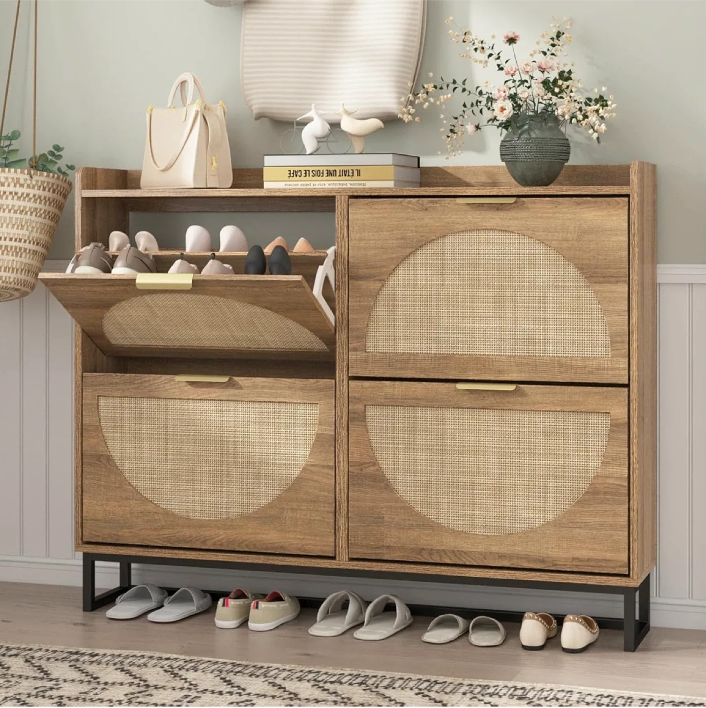 Rattan Shoe Storage Cabinet