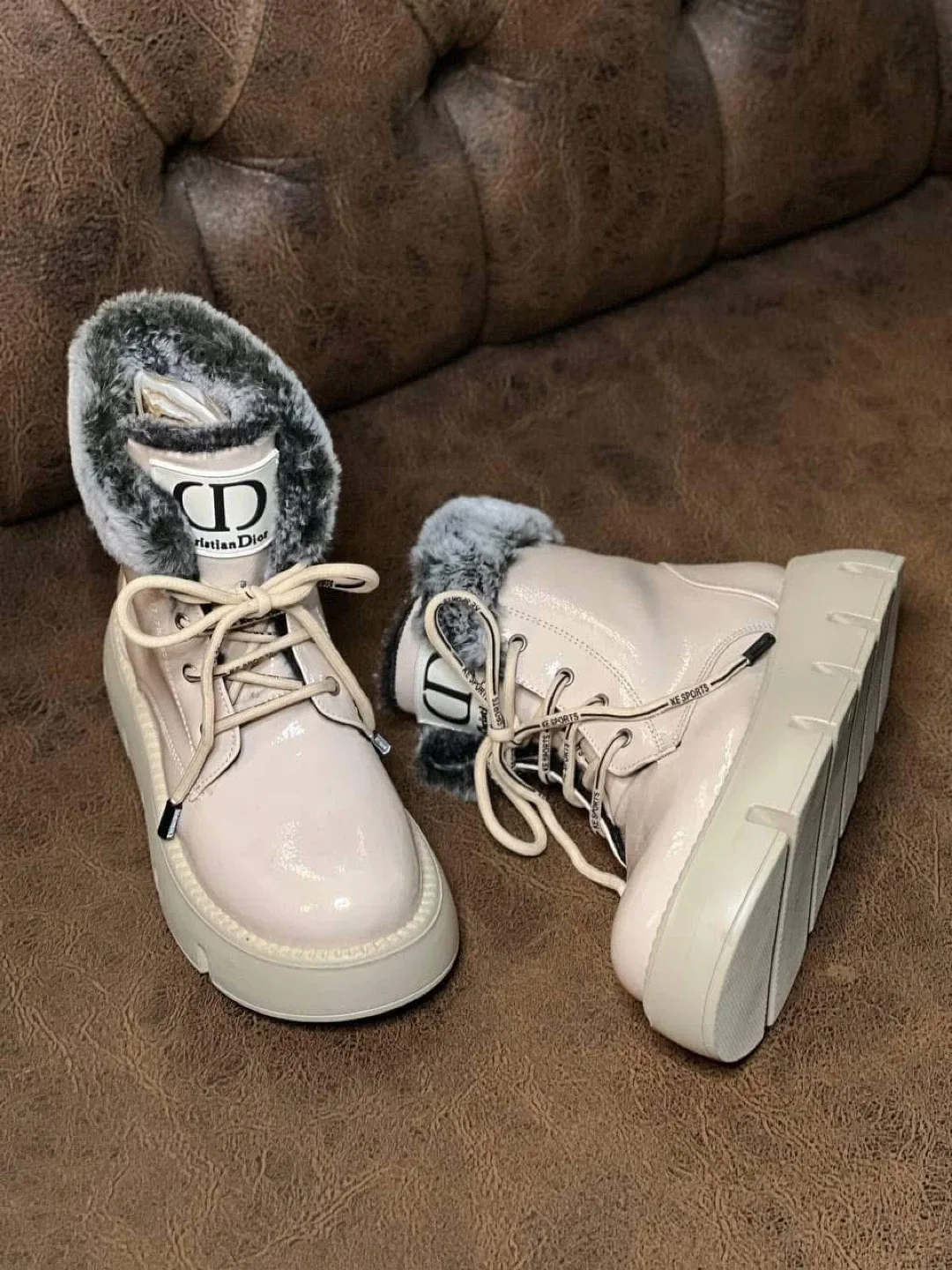 Christian Dior Cream Fur Lined Boots thumbnail