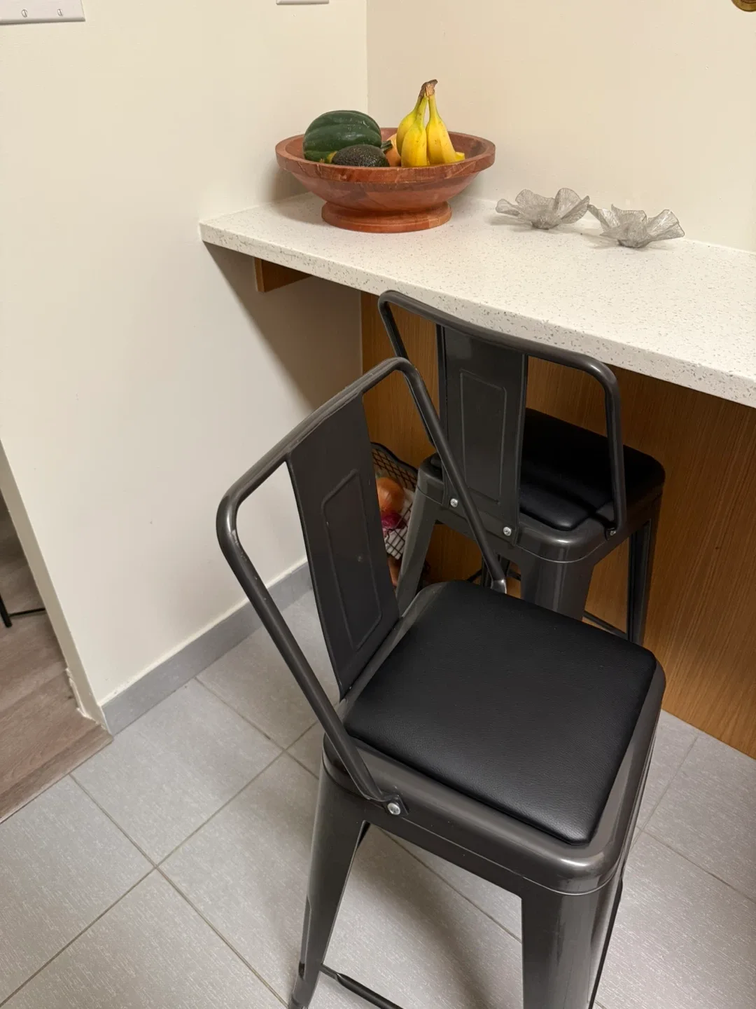 Set of 2 Gray Metal Bar Stools