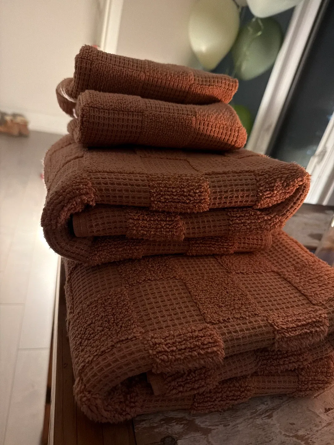 MOVING OUT SALE! Set of Brown Waffle Weave Towels image indicator(2)