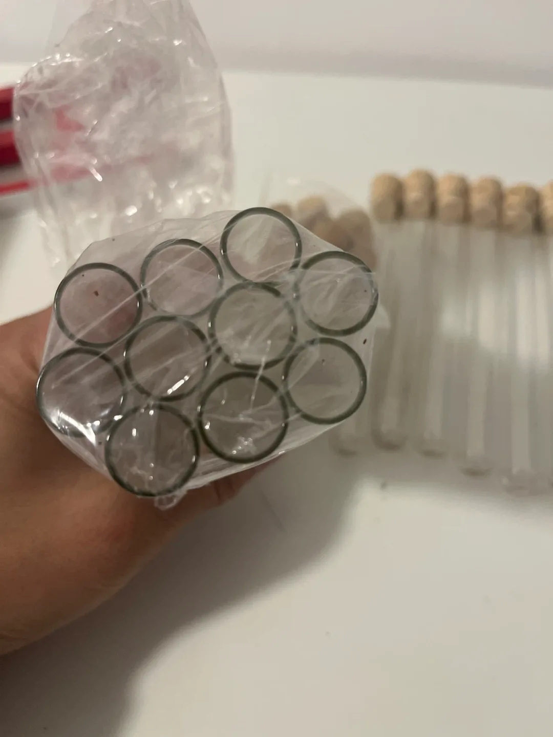 20 Small Glass Tubes with Cork Stoppers with metal stand image indicator(4)
