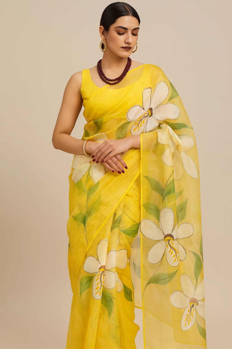 Yellow Floral Print Saree