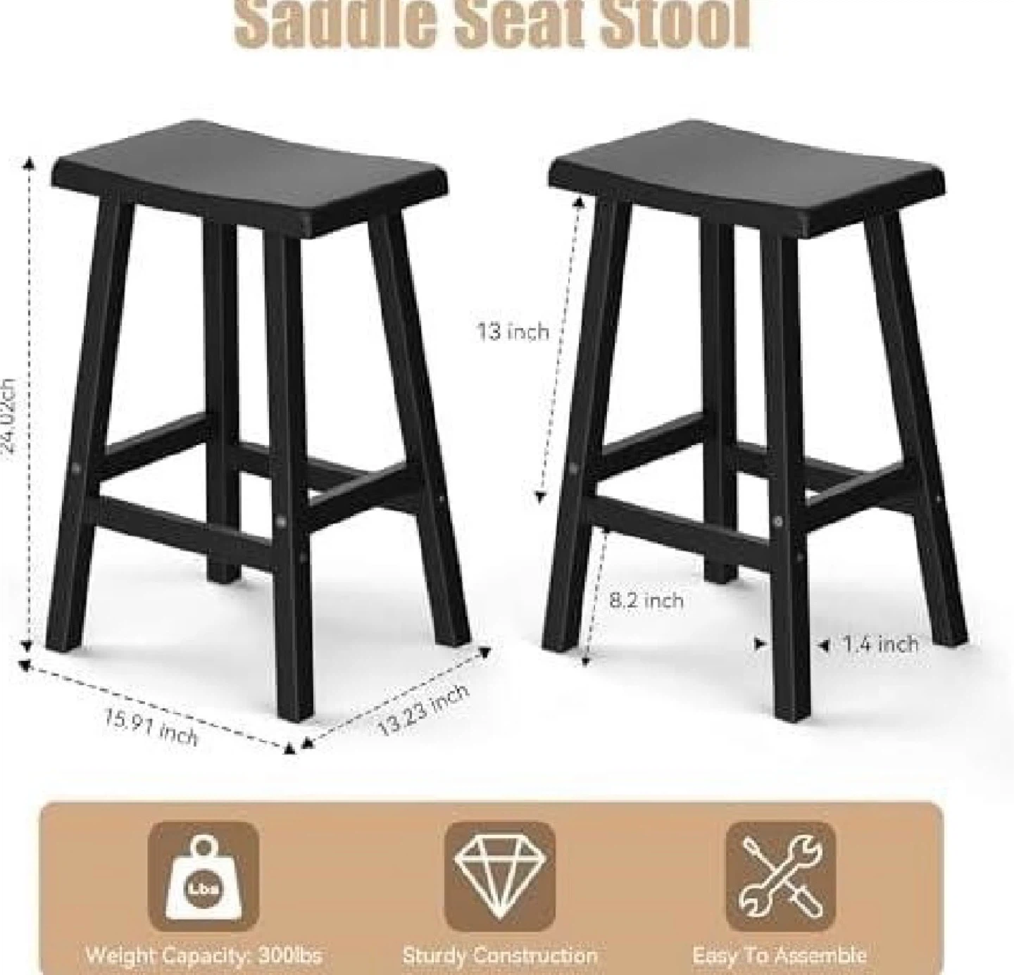 New, Pre-assembled 24” Waterproof Bar Stools, Set of 2 - photo 3
