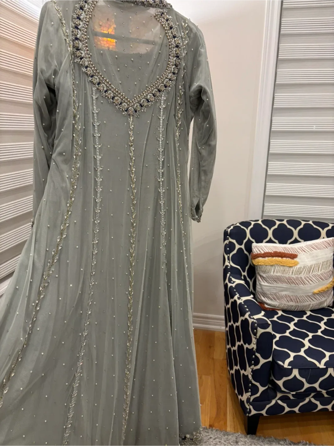 Grey Embroidered Anarkali Dress image indicator(4)