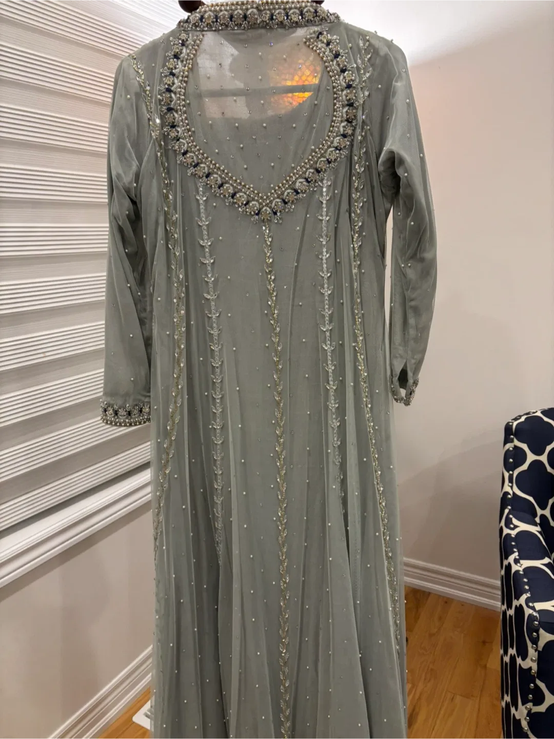 Grey Embroidered Anarkali Dress image indicator(3)