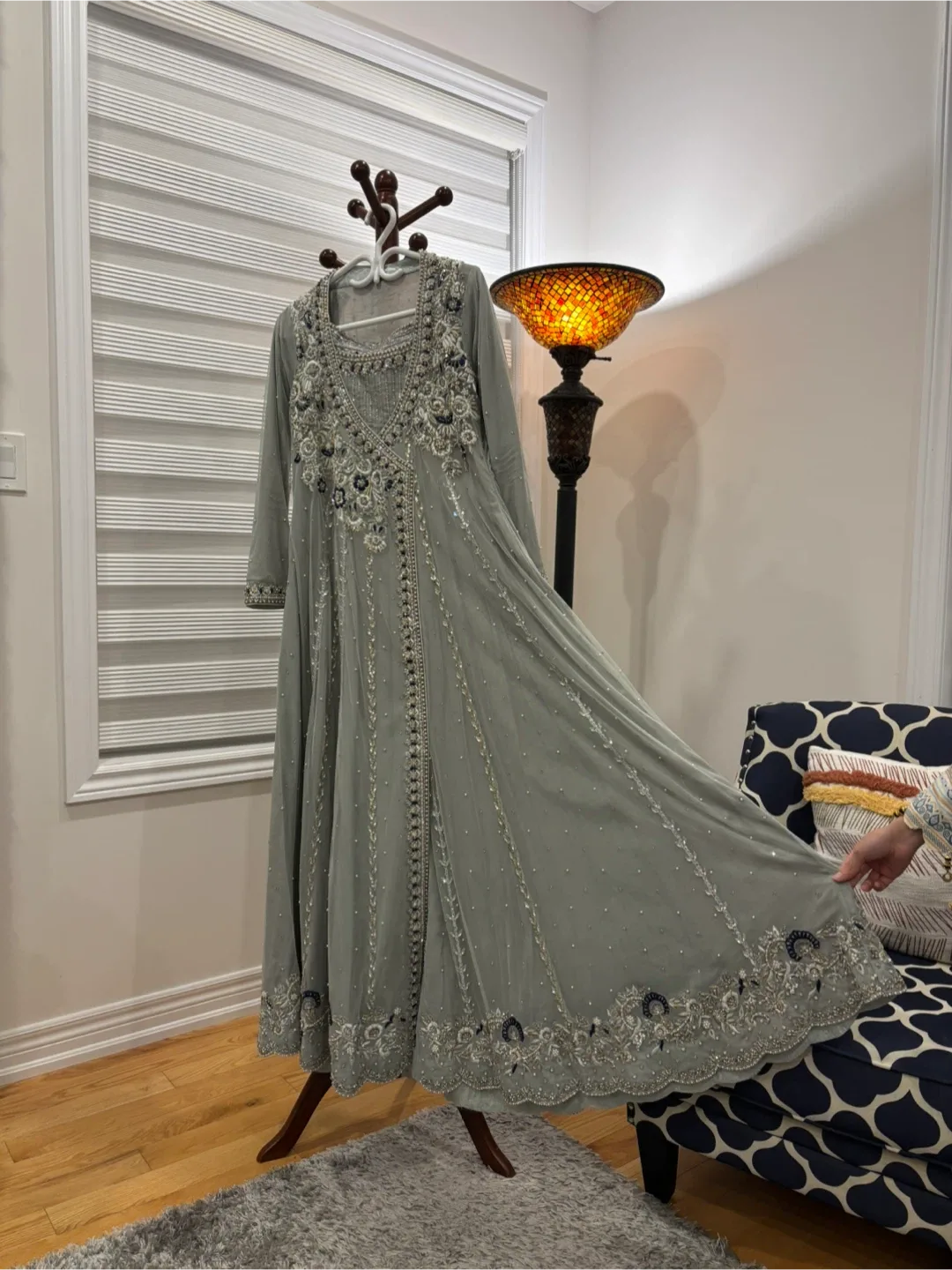 Grey Embroidered Anarkali Dress image indicator(2)