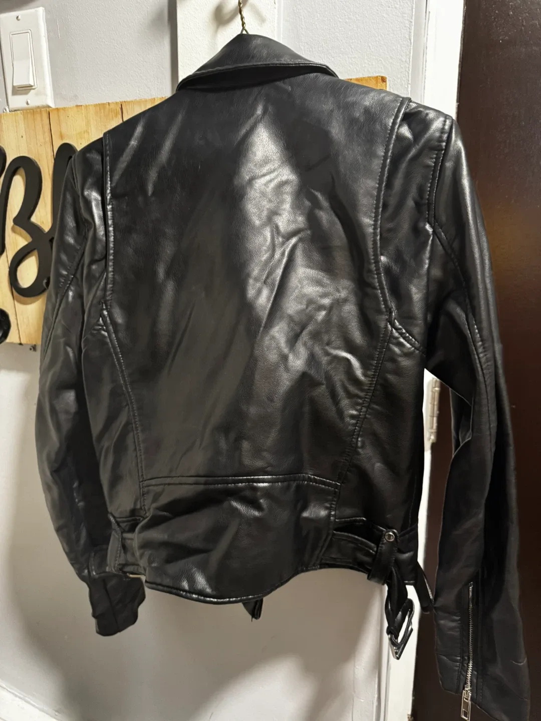 Zara Black Faux Leather Biker Jacket - Size M women image indicator(3)