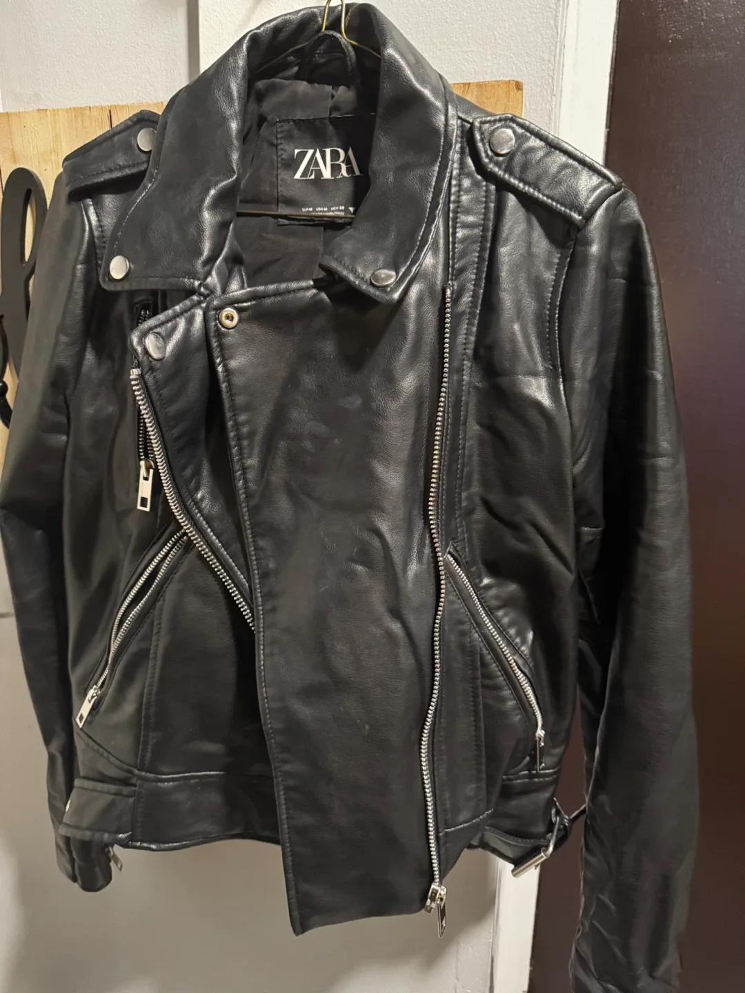 Zara Black Faux Leather Biker Jacket - Size M women