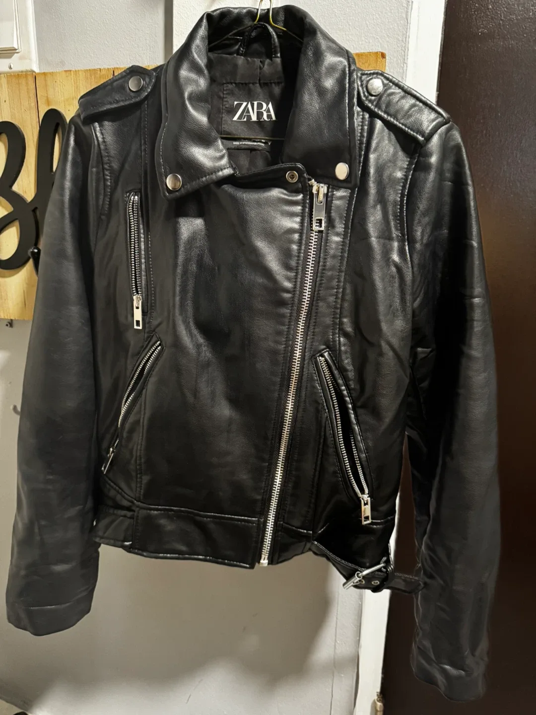 Zara Black Faux Leather Biker Jacket - Size M women image indicator(4)